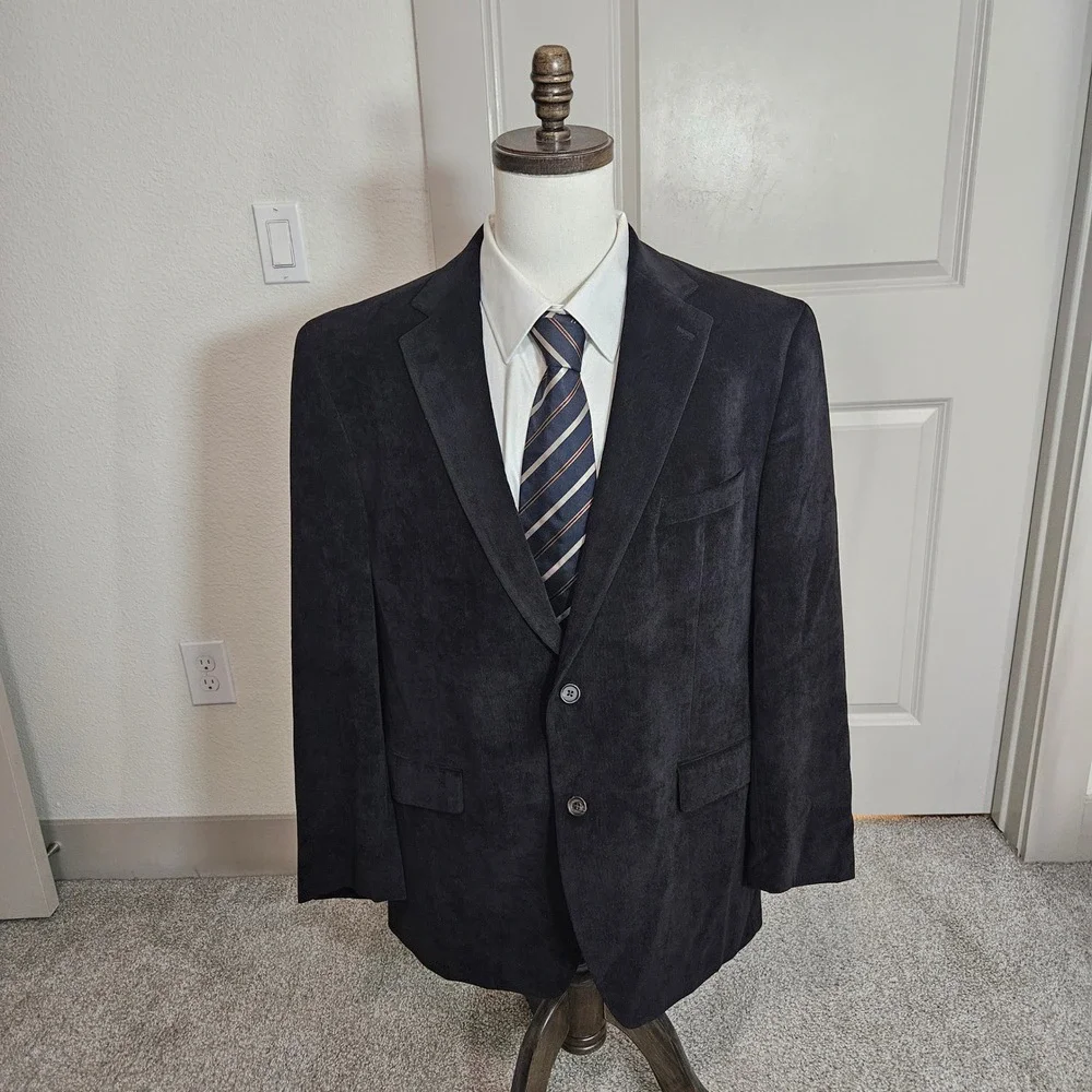 Lauren Ralph Lauren Mens 46R Corduroy Blazer Sport Coat Black Paisley Lining 46R